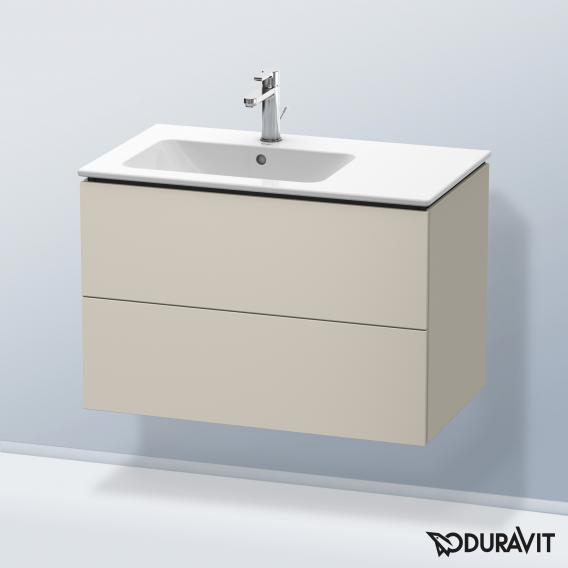 Duravit L-Cube 梳妝台配有 2 個拉出式隔層，內部系統為胡桃木