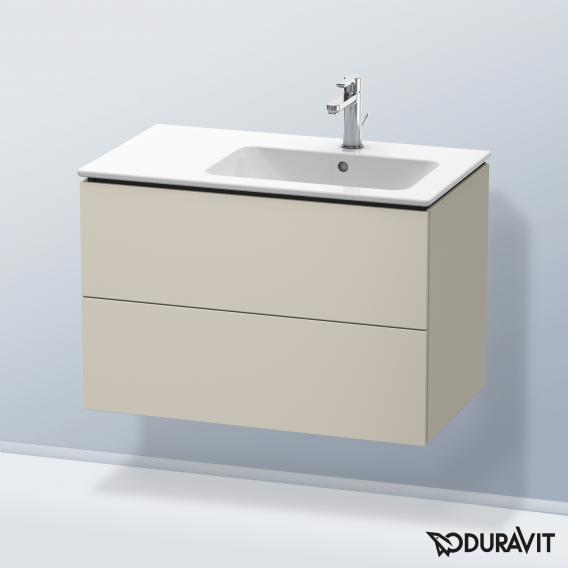 Duravit L-Cube 梳妝台配有 2 個拉出式隔層，內部系統為胡桃木