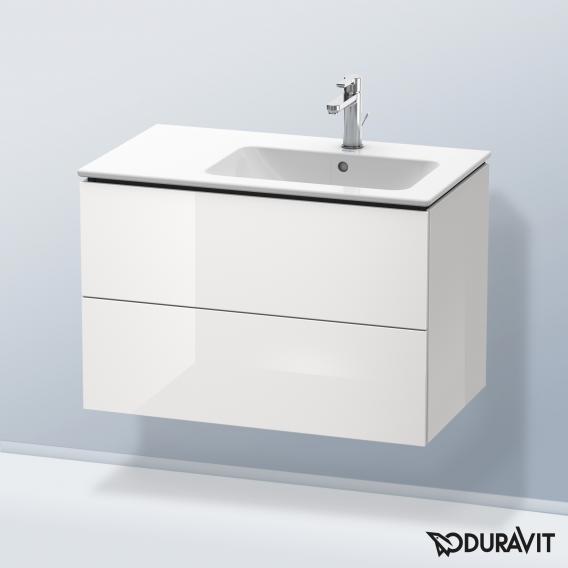 Duravit L-Cube 梳妝台配有 2 個拉出式隔層，內部系統為胡桃木