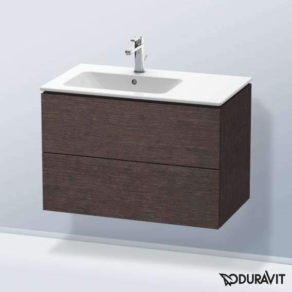 Duravit L-Cube 梳妝台配有 2 個拉出式隔層，內部系統為胡桃木