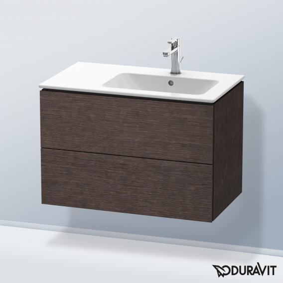 Duravit L-Cube 梳妝台配有 2 個拉出式隔層，內部系統為胡桃木