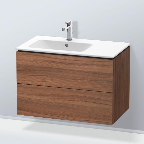 Duravit L-Cube 梳妝台配有 2 個拉出式隔層，內部系統為胡桃木