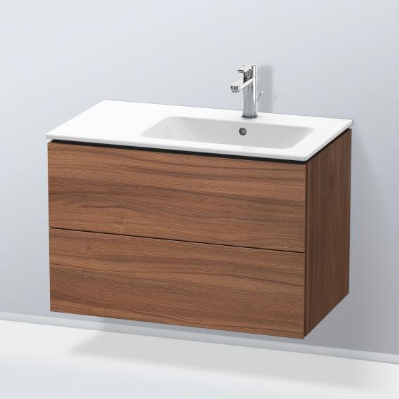 Duravit L-Cube 梳妝台配有 2 個拉出式隔層，內部系統為胡桃木