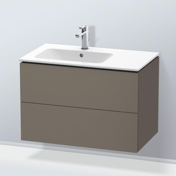 Duravit L-Cube 梳妝台配有 2 個拉出式隔層，內部系統為胡桃木