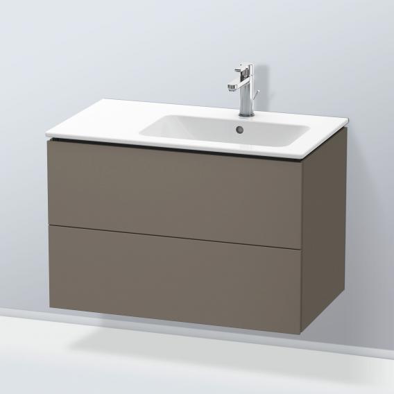 Duravit L-Cube 梳妝台配有 2 個拉出式隔層，內部系統為胡桃木