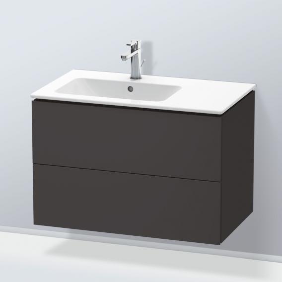 Duravit L-Cube 梳妝台配有 2 個拉出式隔層，內部系統為胡桃木