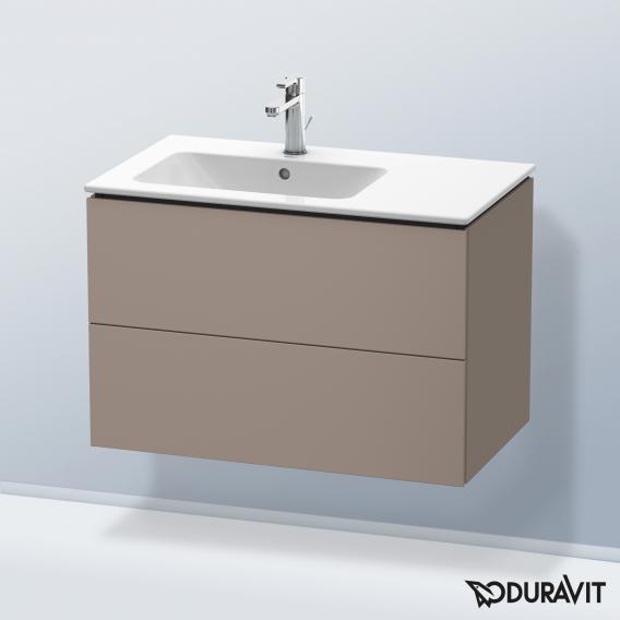 Duravit L-Cube 梳妝台配有 2 個拉出式隔層，內部系統為胡桃木