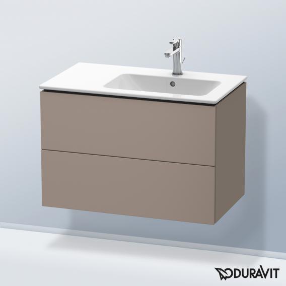 Duravit L-Cube 梳妝台配有 2 個拉出式隔層，內部系統為胡桃木