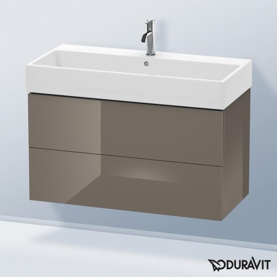 Duravit L-Cube 梳妝台配有 2 個拉出式隔層，內部系統為胡桃木