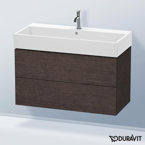 Duravit L-Cube 梳妝台配有 2 個拉出式隔層，內部系統為胡桃木