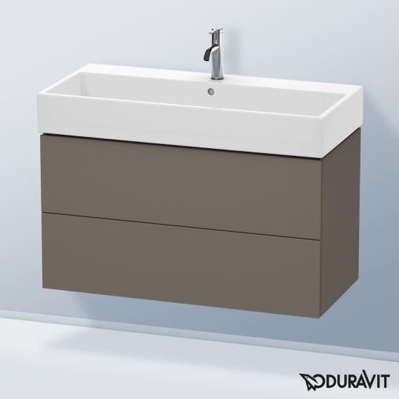 Duravit L-Cube 梳妝台配有 2 個拉出式隔層，內部系統為胡桃木