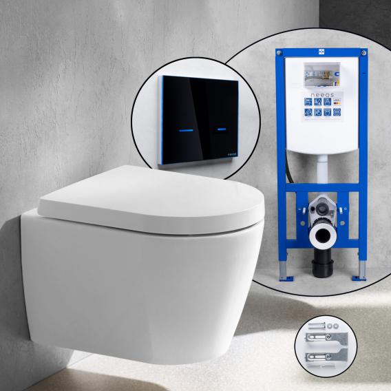 Duravit ME by Starck Compact complete SET wall-mounted toilet with neeos pre-wall element, flush plate with electronic actuation