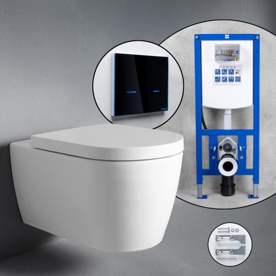 Duravit ME by Starck complete SET wall-mounted toilet with neeos pre-wall element, flush plate with electronic actuation