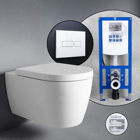 Duravit ME by Starck 全套壁掛式馬桶，帶有 neeos 預牆元件、帶矩形按鈕的沖水板