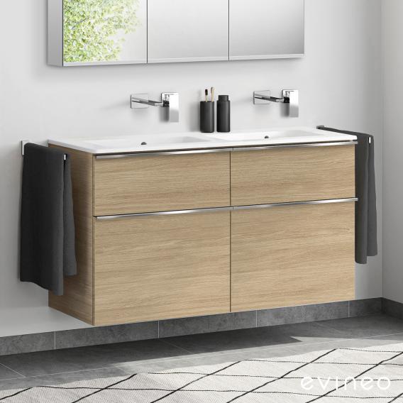Duravit ME by Starck double washbasin with evineo ineo4 vanity unit with 4 pull-out compartments, with handles