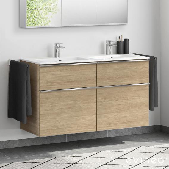 Duravit ME by Starck double washbasin with evineo ineo4 vanity unit with 4 pull-out compartments, with handles