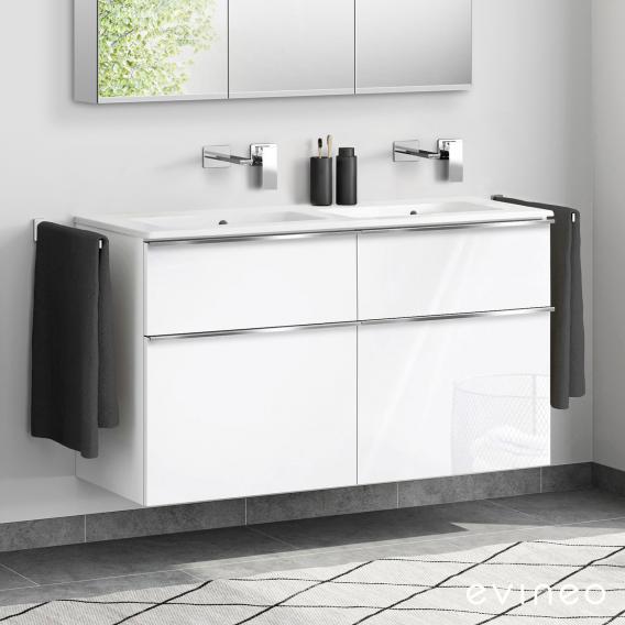 Duravit ME by Starck double washbasin with evineo ineo4 vanity unit with 4 pull-out compartments, with handles