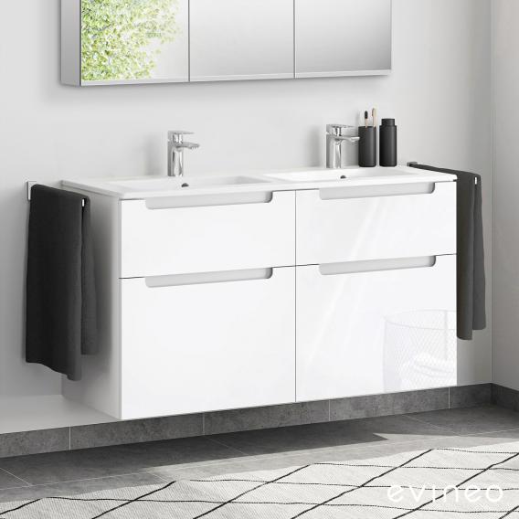 Duravit ME by Starck double washbasin with evineo ineo5 vanity unit with 4 pull-out compartments, with recessed handles