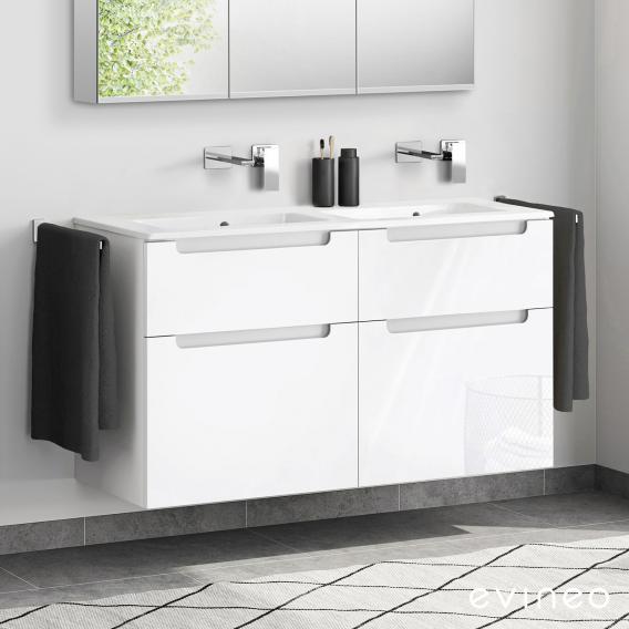 Duravit ME by Starck double washbasin with evineo ineo5 vanity unit with 4 pull-out compartments, with recessed handles