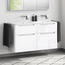 Duravit ME by Starck double washbasin with evineo ineo5 vanity unit with 4 pull-out compartments, with recessed handles