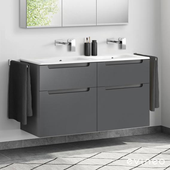 Duravit ME by Starck double washbasin with evineo ineo5 vanity unit with 4 pull-out compartments, with recessed handles