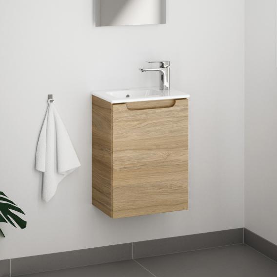 Duravit ME by Starck hand washbasin with evineo ineo5 vanity unit with 1 door, with recessed handle