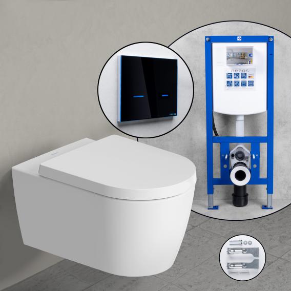 Duravit ME by Starck HygieneFlush complete SET wall-mounted toilet with neeos pre-wall element, flush plate with electronic actuation, toilet in