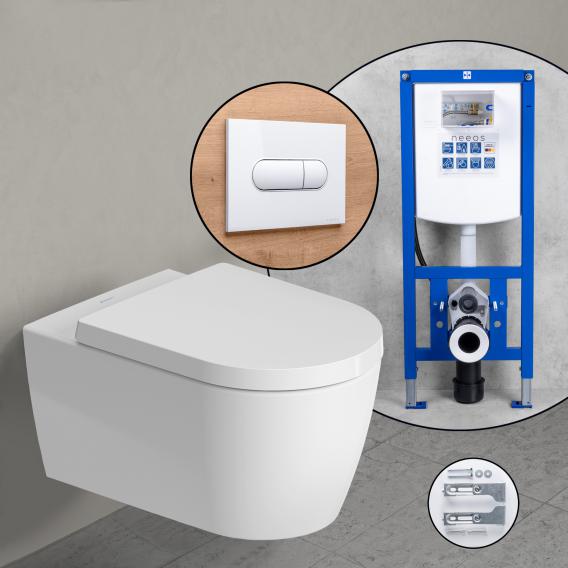 Duravit ME by Starck HygieneFlush complete SET wall-mounted toilet with neeos pre-wall element, flush plate with oval button in