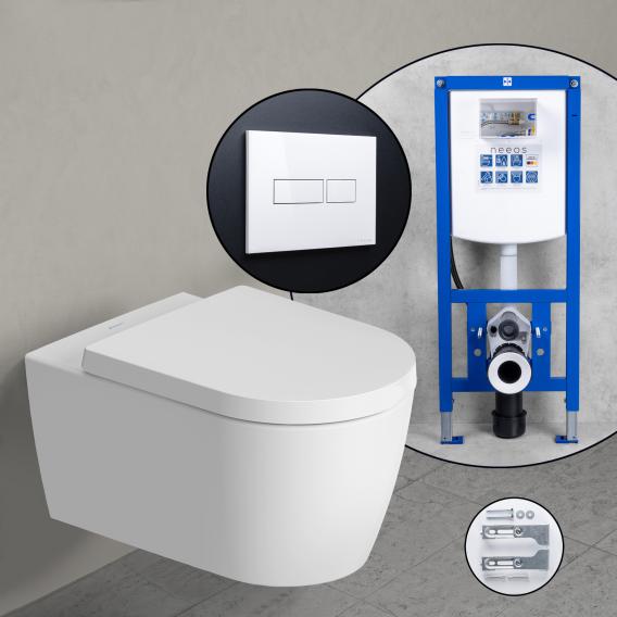 Duravit ME by Starck HygieneFlush complete SET wall-mounted toilet with neeos pre-wall element, flush plate with rectangular button in