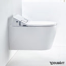 Starck 的 Duravit ME 壁掛式直沖馬桶，配有全新 SensoWash® Slim 馬桶座圈，配有沖水邊緣