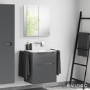 Duravit ME by Starck washbasin with ineo5 vanity unit with recessed handles and mirror cabinet