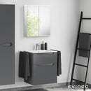 Duravit ME by Starck washbasin with ineo5 vanity unit with recessed handles and mirror cabinet