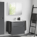 Duravit ME by Starck washbasin with ineo5 vanity unit with recessed handles and mirror cabinet