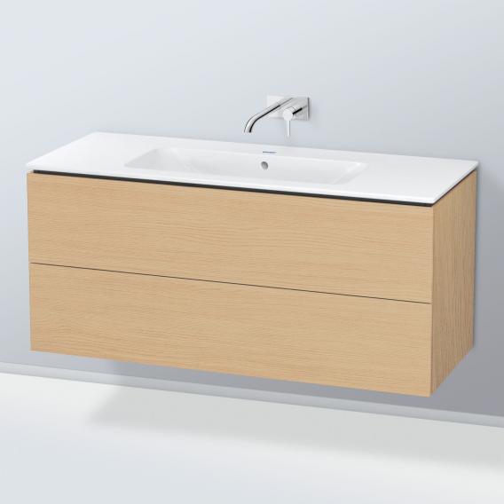 Starck 的 Duravit ME 洗臉盆，配有 L-Cube 梳妝台，附 2 個拉出式隔間，內部系統為楓木