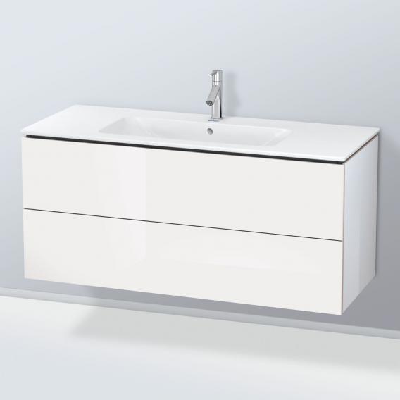 Duravit ME by Starck washbasin with L-Cube vanity unit with 2 pull-out compartments, with interior system in walnut