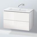 Duravit ME by Starck washbasin with L-Cube vanity unit with 2 pull-out compartments, with interior system in maple
