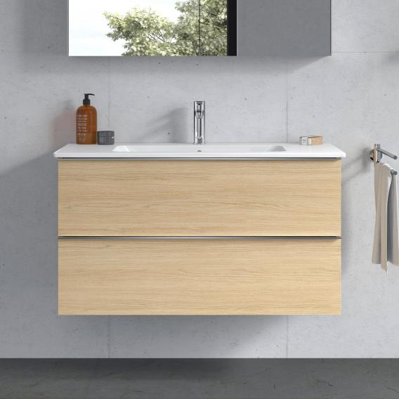 Starck 的 Duravit ME 洗臉盆，配有 Plinero 梳妝台，帶 2 個拉出式隔間