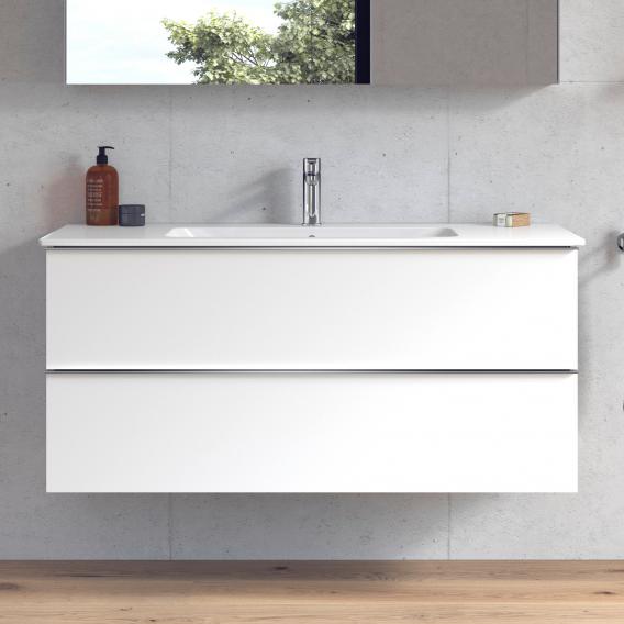 Starck 的 Duravit ME 洗臉盆，配有 Plinero 梳妝台，帶 2 個拉出式隔間