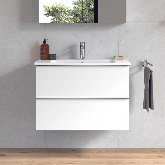 Starck 的 Duravit ME 洗臉盆，配有 Plinero 梳妝台，帶 2 個拉出式隔間