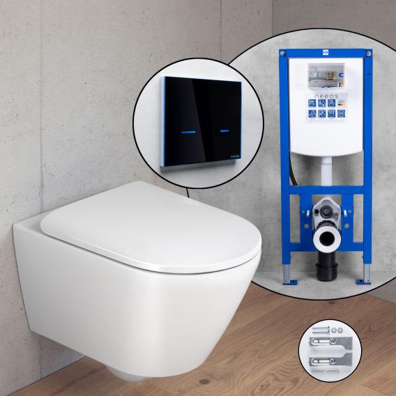 Duravit Plinero complete SET wall-mounted toilet with neeos pre-wall element flush plate with electronic actuation
