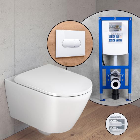Duravit Plinero complete SET wall-mounted toilet with neeos pre-wall element flush plate with oval button in