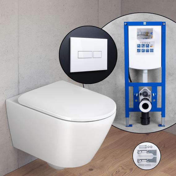 Duravit Plinero complete SET wall-mounted toilet with neeos pre-wall element flush plate with rectangular button in