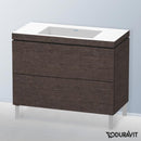 Duravit Vero Air 洗臉盆配有 L-Cube 梳妝台，附 2 個拉出式隔間，內部系統為楓木