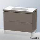 Duravit Vero Air 洗臉盆配有 L-Cube 梳妝台，附 2 個拉出式隔間，內部系統為楓木