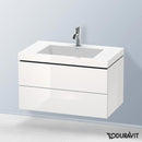 Duravit Vero Air 洗臉盆配有 L-Cube 梳妝台，附 2 個拉出式隔間，內部系統為楓木