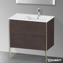 Duravit XViu 梳妝台配有 2 個拉出式隔層，內部系統為胡桃木