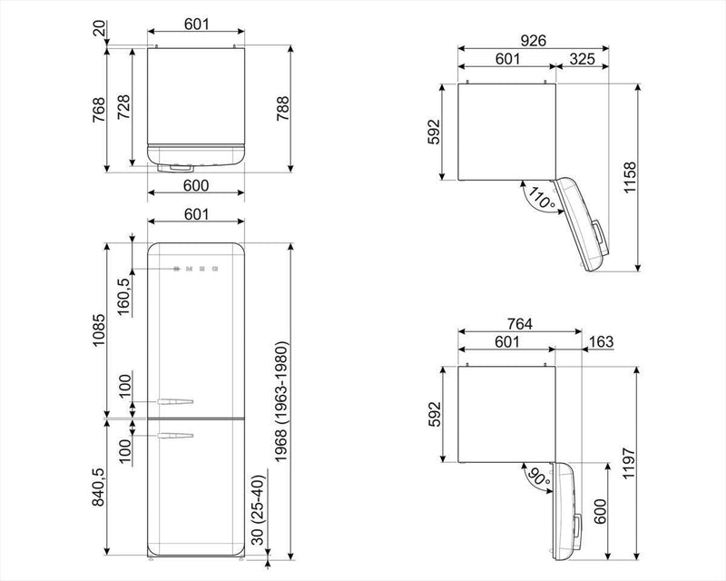 Smeg Fridge Freezer 197x60cm FAB32RPK5