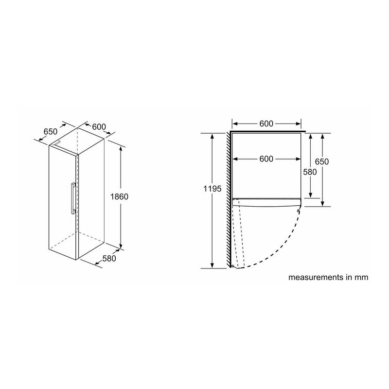 博世-系列| 4 獨立式冰箱 186 x 60 cm 不鏽鋼外觀 KSV36VLEP