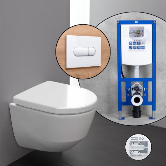 LAUFEN Pro Compact complete SET wall-mounted toilet with neeos pre-wall element, flush plate