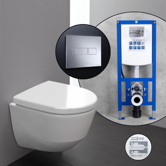 LAUFEN Pro Compact complete SET wall-mounted toilet with neeos pre-wall element, flush plate